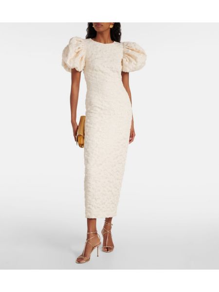 Φλοράλ μίντι φόρεμα ζακάρ Rotate λευκό