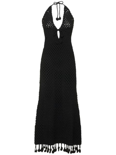 Bavlněné dlouhé šaty s třásněmi Moschino černé