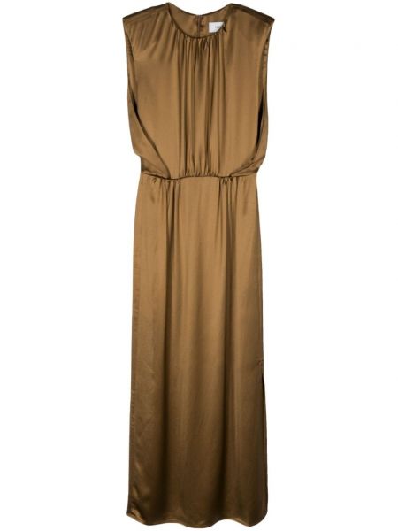 Plisované saténové šaty Yves Salomon hnedá