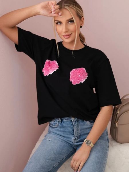 Φλοράλ βαμβακερή μπλούζα με σχέδιο Kesi μαύρο