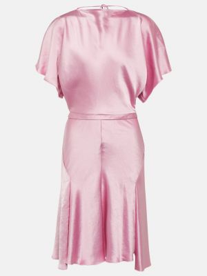 Атласное платье мини с драпировкой Victoria Beckham розовое