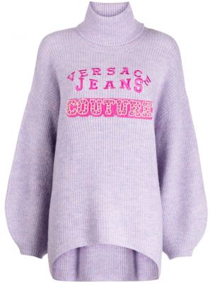 Pulover z vezenjem Versace Jeans Couture vijolična
