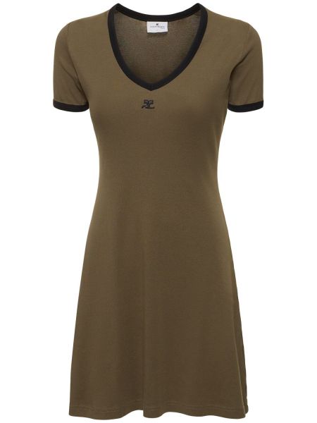 Pamučna mini haljina s v-izrezom Courreges zelena