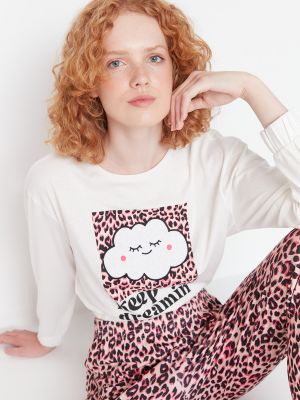 Пижама с принт с животински шарки Trendyol бяло