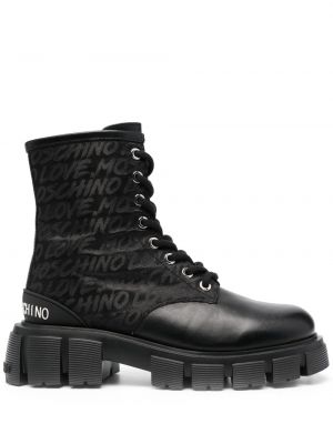 Kožené členkové topánky na podpätku na nízkom podpätku Love Moschino čierna