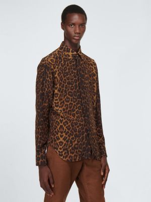 Копринена риза с принт с леопардов принт Tom Ford