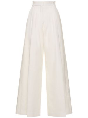 Lněné kalhoty s vysokým pasem relaxed fit Nina Ricci bílé