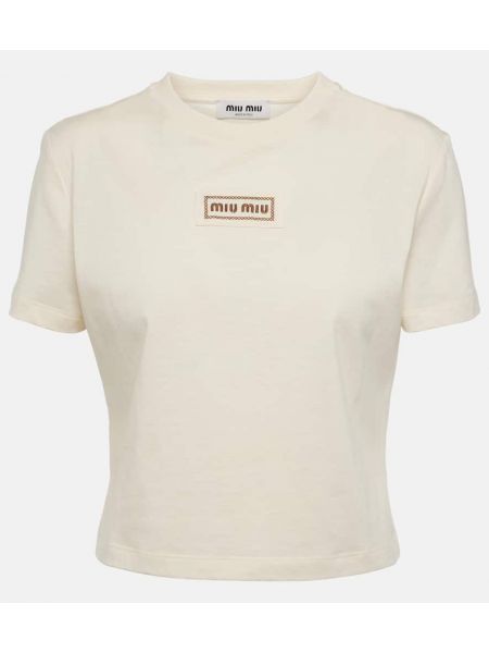 Camiseta de algodón de tela jersey Miu Miu beige
