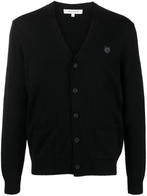 Woll strickjacke mit v-ausschnitt Maison Kitsuné schwarz
