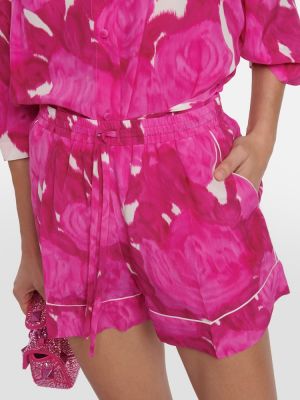 Shorts en soie à fleurs Valentino rose