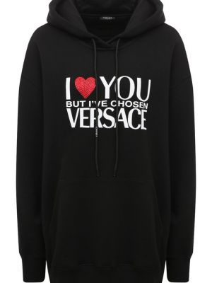 Хлопковое худи Versace черное