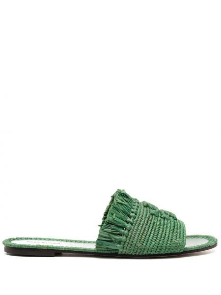 Sandały z haftem Tory Burch, zielony