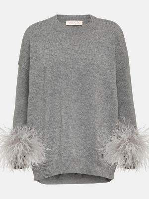 Maglione di lana con piume Valentino grigio