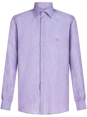 Lněná košile s výšivkou Etro fialová