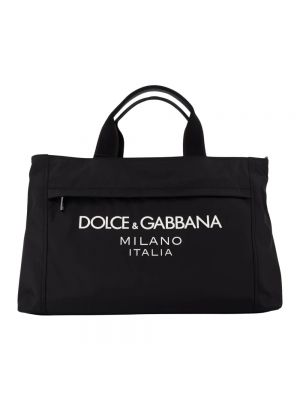 Nylonowa shopperka skórzana Dolce And Gabbana czarna