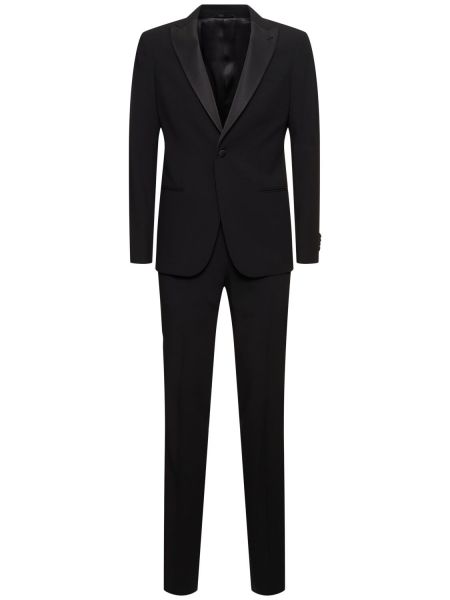 Černý krepový vlněný oblek Giorgio Armani
