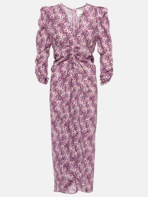 Hedvábné midi šaty s potiskem Isabel Marant fialové