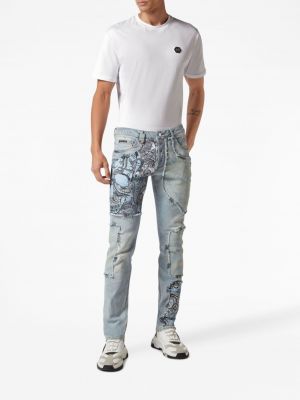 Proste jeansy z nadrukiem z wzorem paisley Philipp Plein niebieskie
