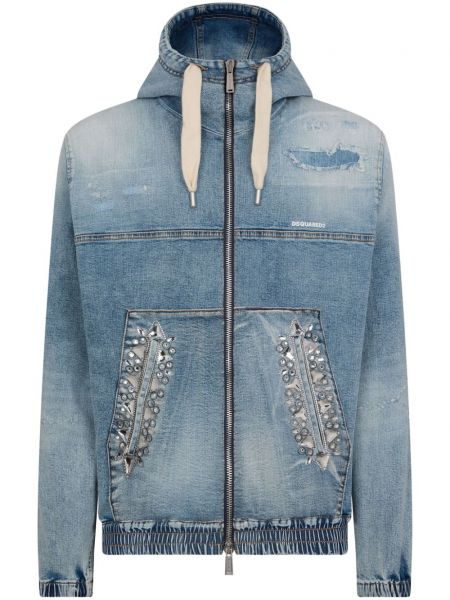 Traper jakna s kapuljačom s kristalima Dsquared2 plava