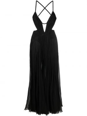 Drapované hodvábne večerné šaty s výrezom na chrbte Roberto Cavalli čierna