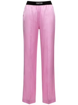 Hedvábné saténové kalhoty Tom Ford růžové