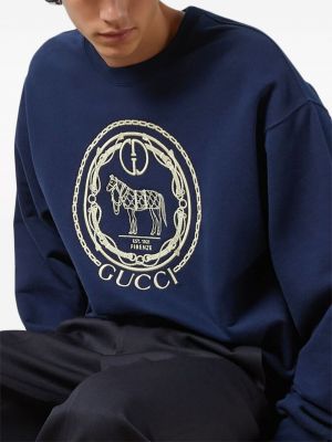 Bavlněná mikina s výšivkou Gucci modrá