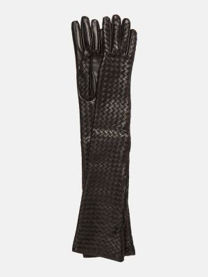 Rękawiczki skórzane Bottega Veneta brązowe