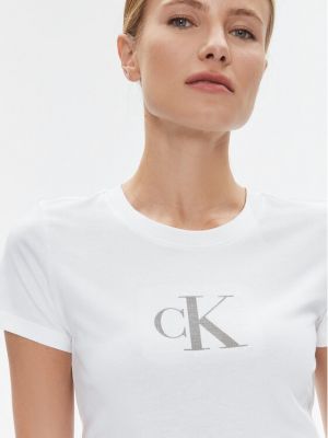 Marškinėliai slim fit Calvin Klein Jeans balta