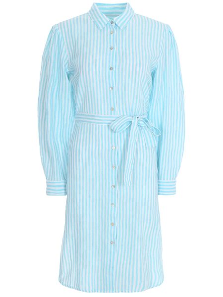 Льняное платье-рубашка в полоску 120% Lino голубое