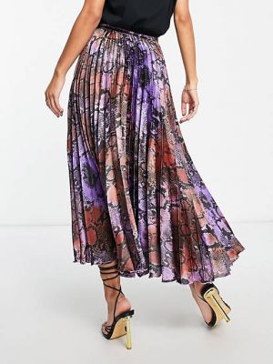 Плиссированная атласная юбка миди с принтом Asos фиолетовая