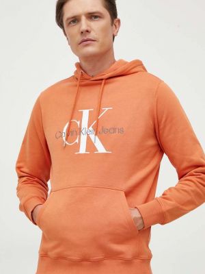 Суичър с качулка с принт Calvin Klein Jeans оранжево