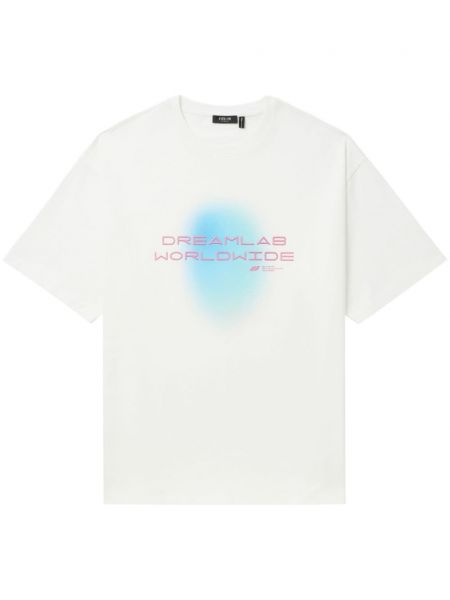 T-shirt brodé avec imprimé slogan en coton Five Cm blanc