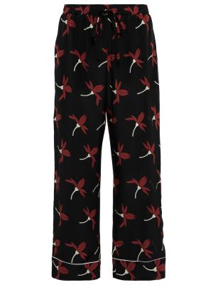 Pantaloni cu picior drept de mătase cu model floral Valentino negru