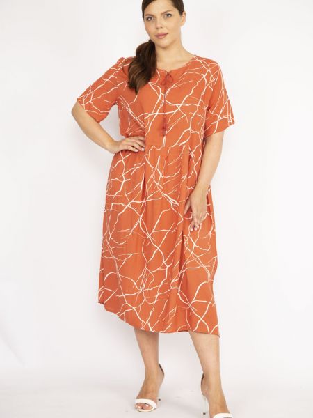 Sukienka mini z wiskozy z krótkim rękawem pleciona Sans pomarańczowa