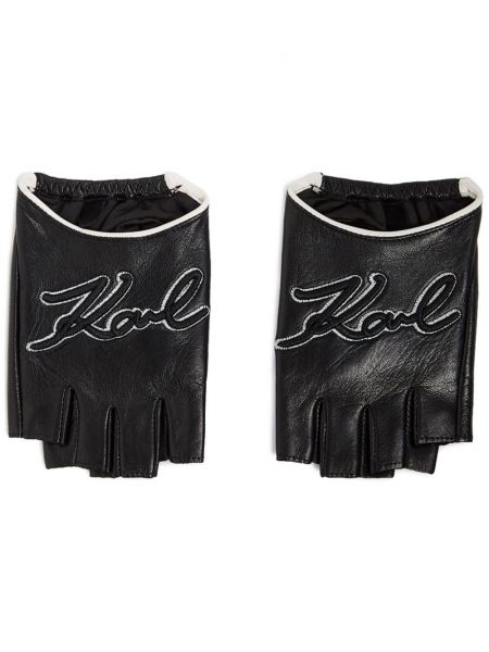 Leder fingerlose handschuhe Karl Lagerfeld schwarz