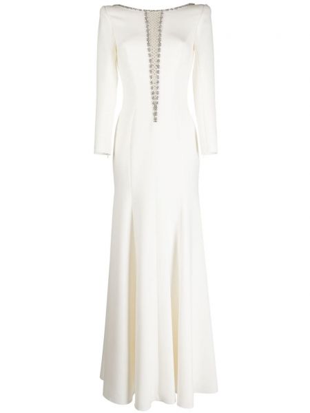 Σατέν βραδινό φόρεμα με πετραδάκια Jenny Packham λευκό