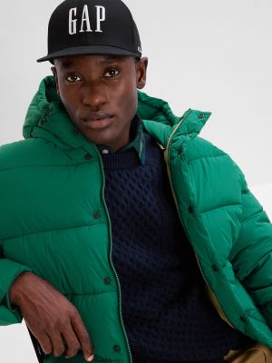 Prošívaná bunda s kapucí Gap zelená