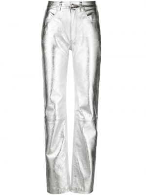 Bőr egyenes szárú nadrág Marine Serre ezüstszínű
