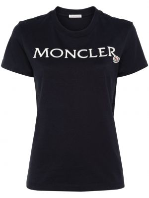 Medvilninis siuvinėtas marškinėliai Moncler mėlyna