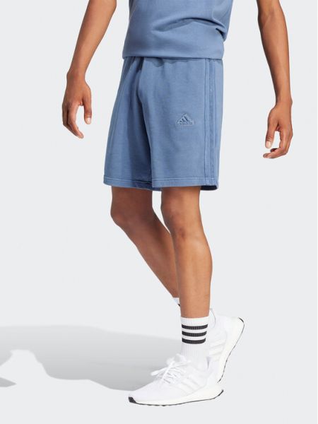 Pantaloni scurți de sport cu dungi din bumbac Adidas albastru