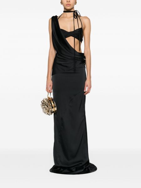 Asymetrické saténové večerní šaty Atu Body Couture černé