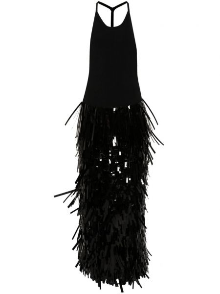 Αμάνικη βραδινό φόρεμα με κρόσσια Jil Sander μαύρο