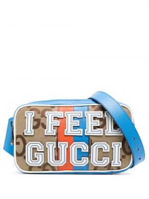 Чанта за носене на кръста с принт Gucci синьо