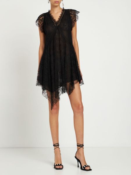 Асиметрична мини рокля с волани с дантела Dsquared2 черно