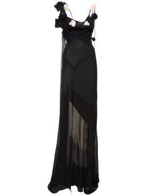 Копринена макси рокля от шифон Victoria Beckham черно
