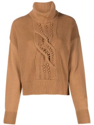 Sweter z perełkami Liu Jo brązowy