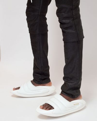 Prešívané kožené sandále Balmain biela