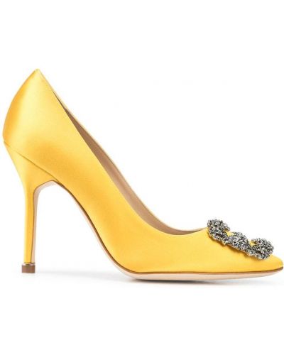 Spenne sateng pumps Manolo Blahnik brun