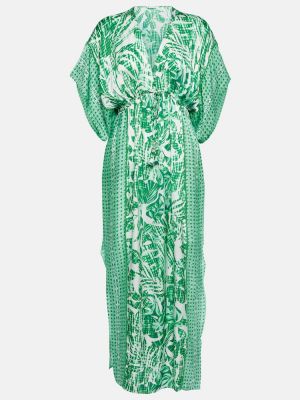 Sukienka długa z wiskozy z nadrukiem plażowa Poupette St Barth - zielony