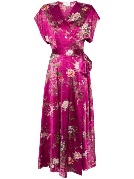 Kvetinové saténové šaty s potlačou Pierre-louis Mascia ružová